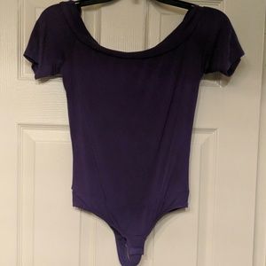 Purple off the shoulder body suit